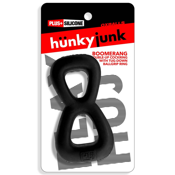 Hünkyjunk BOOMERANG Black Fog Double-Ring Cock Ring & Nut Tugger