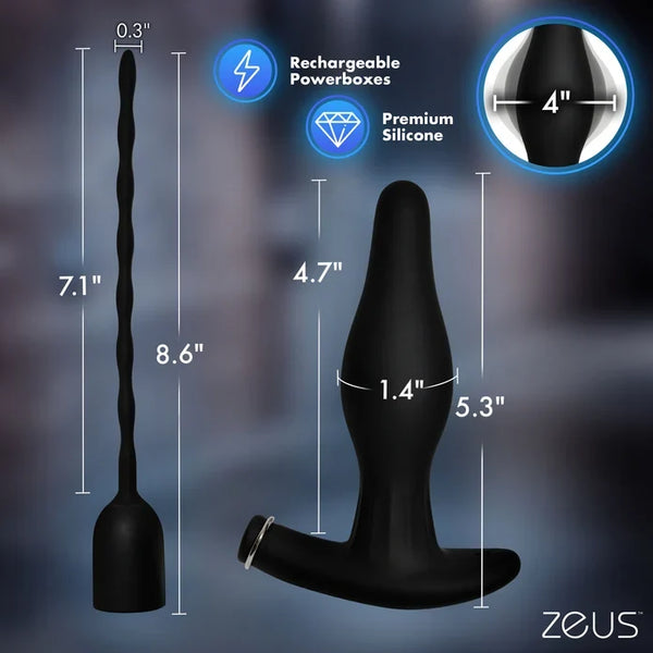 Zeus Inflatable Anal Plug & Urethral Sound E-Stim Kit w/remote