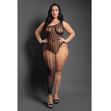 KILLIN' IT Asymmetrical footless bodystocking in grid pattern knit (Black)
