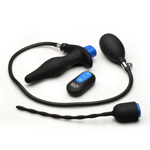Zeus Inflatable Anal Plug & Urethral Sound E-Stim Kit w/remote