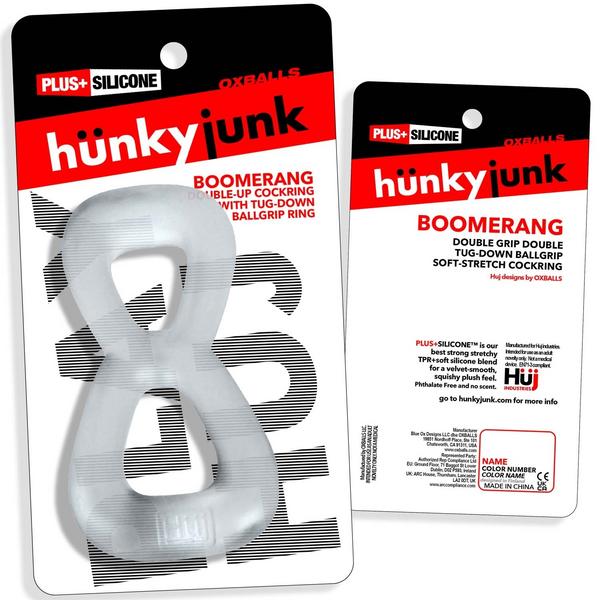 Hünkyjunk BOOMERANG Clear Steam Double-Ring Cock Ring & Nut Tugger