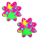 Neon Pink Graffiti Paint Splatter Petal Breast Pasties