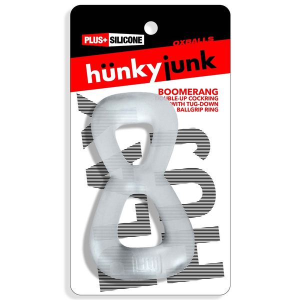 Hünkyjunk BOOMERANG Clear Steam Double-Ring Cock Ring & Nut Tugger