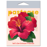 Tropical Vibrant Red Hawaiian Hibiscus Botanical Flower Breast Pasties