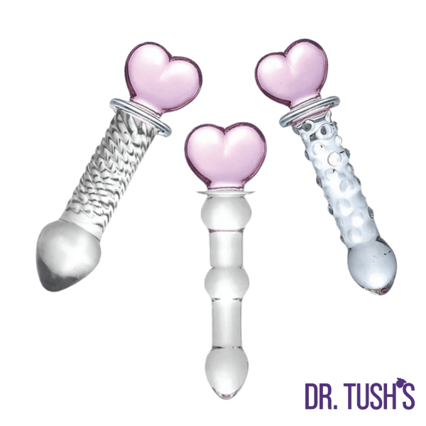 Dr. Tush's Hearts of Pleasure Glass Plug & Dildo Trio