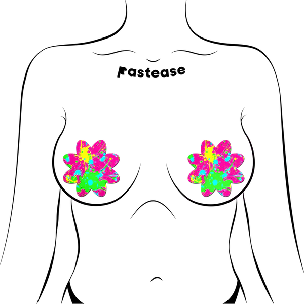 Neon Pink Graffiti Paint Splatter Petal Breast Pasties