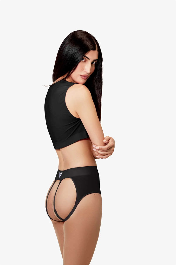 Virtue Women's Large JockVStrap Sheer Briefs - Black