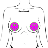 Neon Green Glow-in-the-Dark Pink Smiley Face Breast Pasties