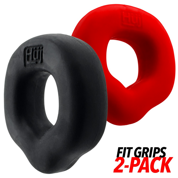 Hünkyjunk FIT GRIPS Black/Red Ergo-Fit Cock Rings 2-Pack