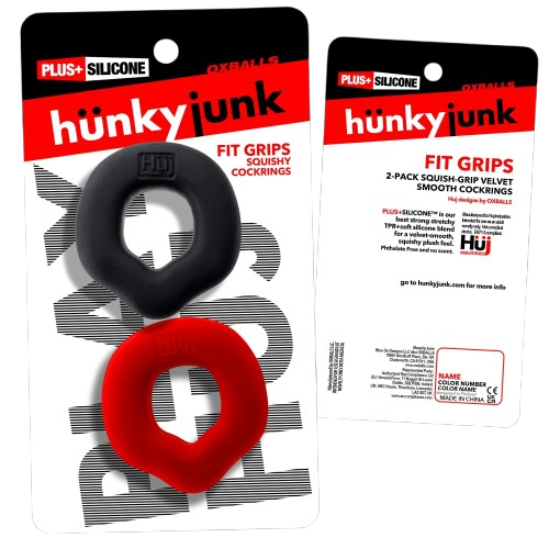 Hünkyjunk FIT GRIPS Black/Red Ergo-Fit Cock Rings 2-Pack
