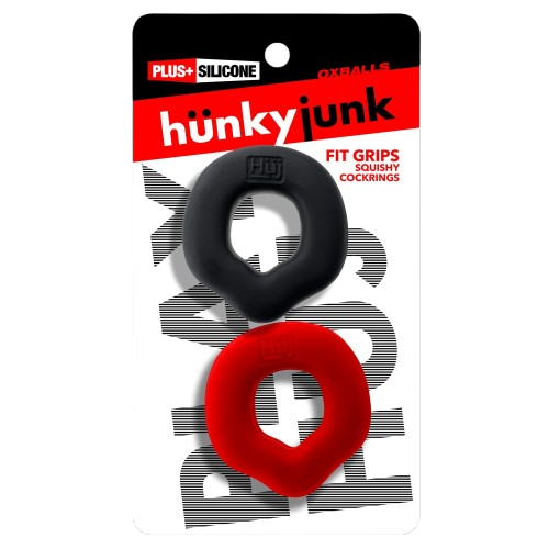 Hünkyjunk FIT GRIPS Black/Red Ergo-Fit Cock Rings 2-Pack