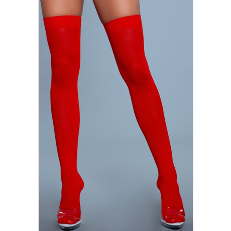 Opaque Nylon Thigh Highs - Red