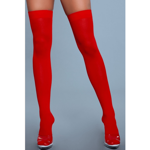 Opaque Nylon Thigh Highs - Red