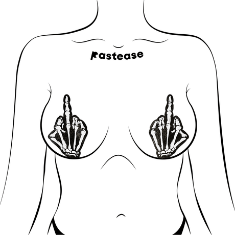 Middle Finger Skeleton Hand Pasties Glow in the Dark White & Black Boney Hand