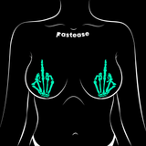 Middle Finger Skeleton Hand Pasties Glow in the Dark White & Black Boney Hand