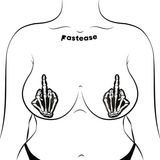 Middle Finger Skeleton Hand Pasties Glow in the Dark White & Black Boney Hand