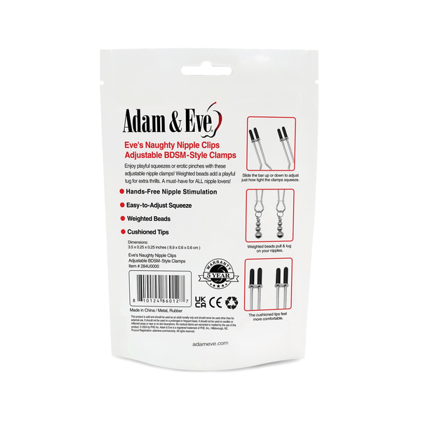 Adam & Eve Eve's Naughty Nipple Clips (Bag Packaging)