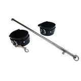 Adjustable Stainless Steel Leg Spreader Bar with Black Leather Cuffs