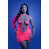 APHRODISIAC UV reactive open bodice halter dress and one pair of pasties (Neon Pink)