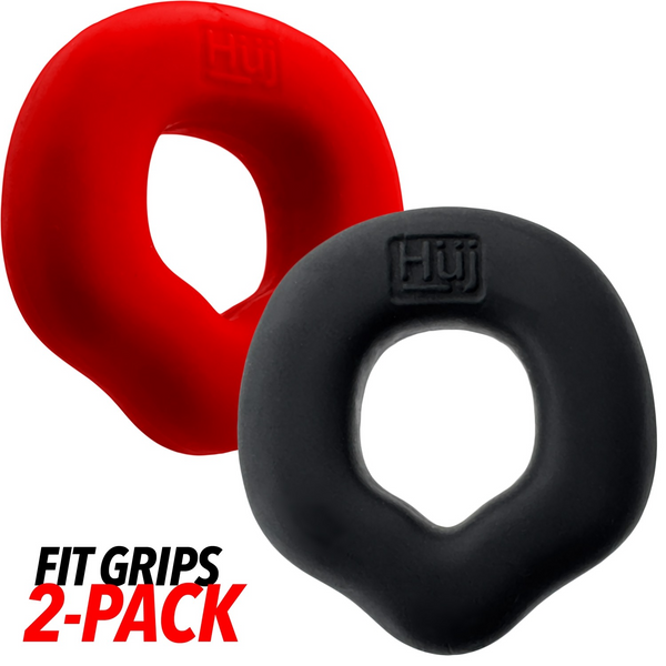 Hünkyjunk FIT GRIPS Black/Red Ergo-Fit Cock Rings 2-Pack