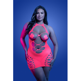 APHRODISIAC UV reactive open bodice halter dress and one pair of pasties (Neon Pink)