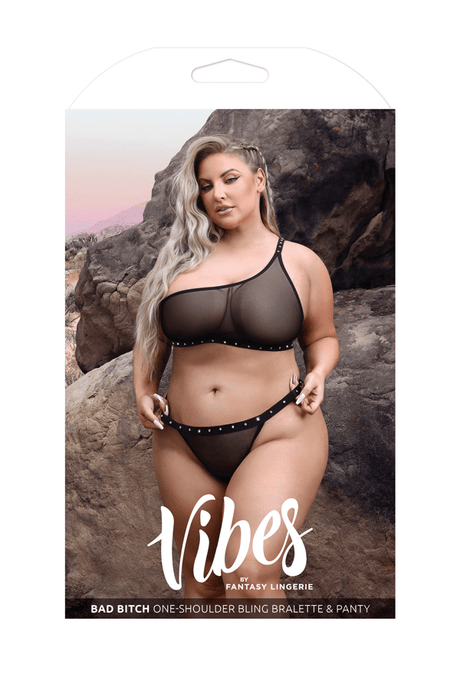 Bad Bitch One-Shoulder Bling Bralette & Panty