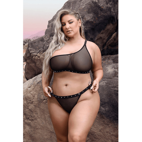 Bad Bitch One-Shoulder Bling Bralette & Panty