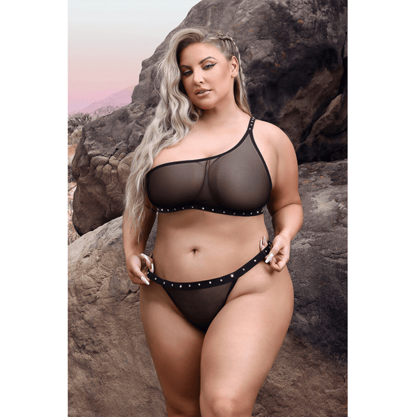Bad Bitch One-Shoulder Bling Bralette & Panty