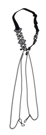 Lace Collar with Nipple Ties - Black