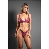 Bralette and panty in leatherette and lace with zipper details (Berry)
