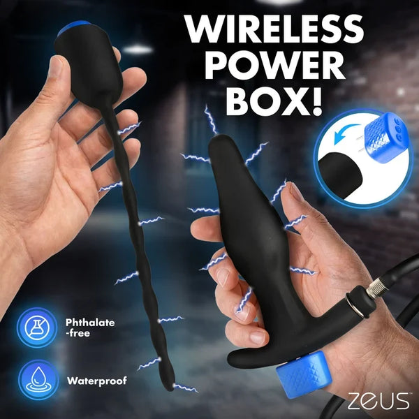 Zeus Inflatable Anal Plug & Urethral Sound E-Stim Kit w/remote