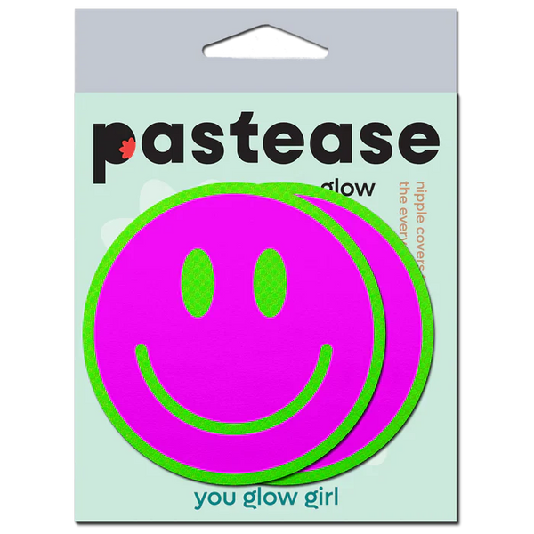 Neon Green Glow-in-the-Dark Pink Smiley Face Breast Pasties