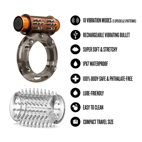Stay Hard - Basic Vibrating Cock Ring Set with Sleeve