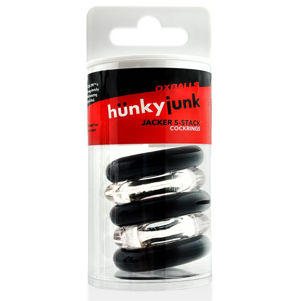 Hünkyjunk JACKER 5-STACK Clear/Black Cock Rings 5-Pack