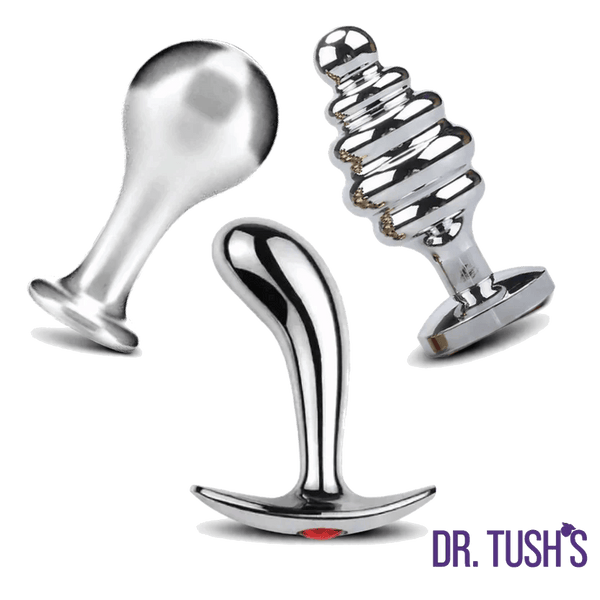 Tools of Temptation Collection (Medium) - Metal Anal Plug Trio – Classic, Curved & Beaded