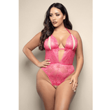 Crotchless teddy with split pearl string cups, cut-out back and adjustable pearl g-string in shimmer lace
