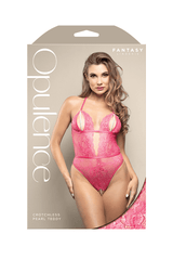 Crotchless teddy with split pearl string cups, cut-out back and adjustable pearl g-string in shimmer lace