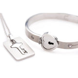 Cuffed Locking Bracelet and Key Necklace - Tungsten Steel