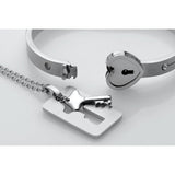 Cuffed Locking Bracelet and Key Necklace - Tungsten Steel