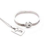 Cuffed Locking Bracelet and Key Necklace - Tungsten Steel