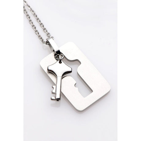 Cuffed Locking Bracelet and Key Necklace - Tungsten Steel