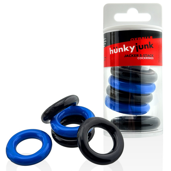 Hünkyjunk JACKER 5-STACK Blue/Black Cock Rings 5-Pack