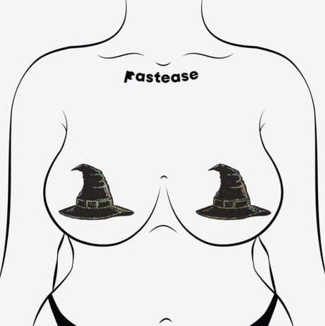 Disco Black Spooky Witches Hat Breast Pasties