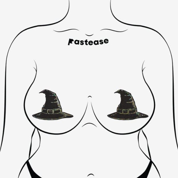 Disco Black Spooky Witches Hat Breast Pasties