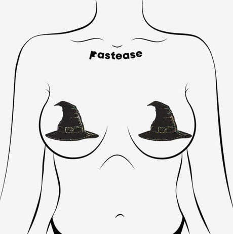 Disco Black Spooky Witches Hat Breast Pasties
