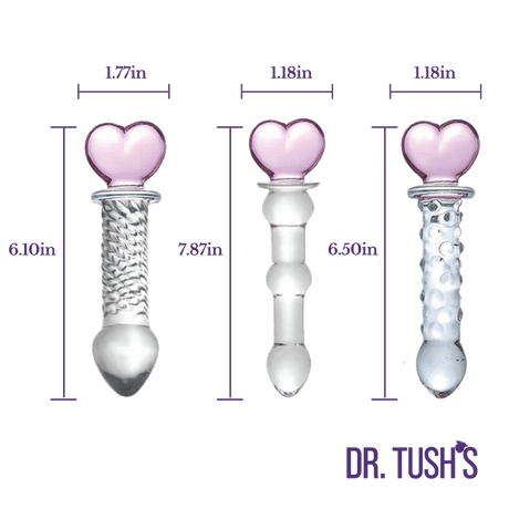 Dr. Tush's Hearts of Pleasure Glass Plug & Dildo Trio