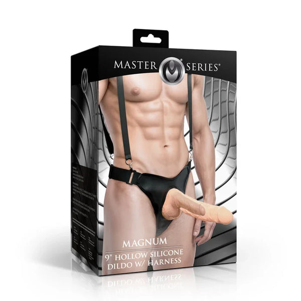 Magnum 9" Hollow Silicone Dildo w/ Harness
