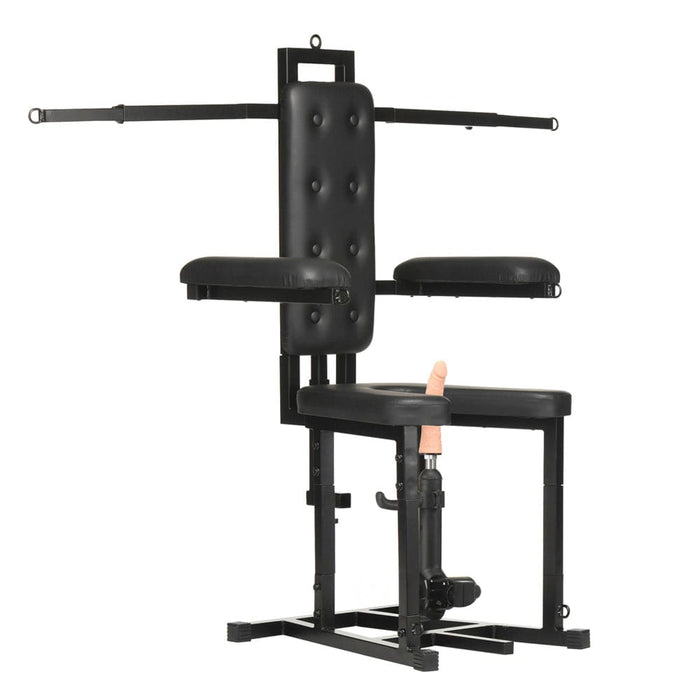 Enforcer Chair with Sex Machine black steel frame chair with padded supports