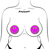 Neon Green Glow-in-the-Dark Pink Smiley Face Breast Pasties