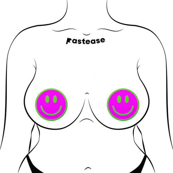 Neon Green Glow-in-the-Dark Pink Smiley Face Breast Pasties